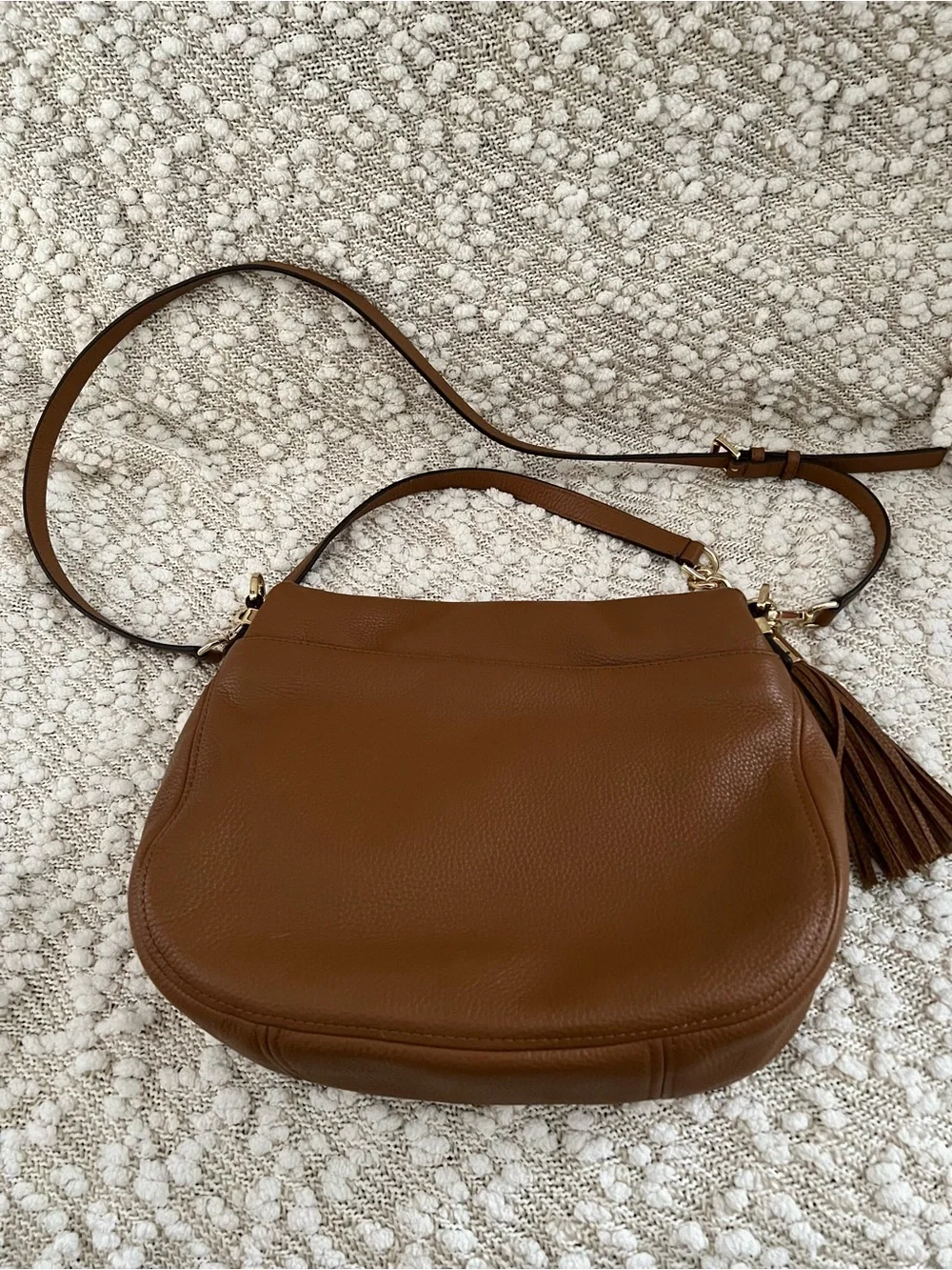 Michael Kors Cognac Pebbled Leather Crossbody with Tassel
